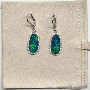 18K 750 White Gold Opal & Diamond Earrings Designed by Rina Limor